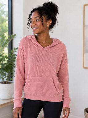 Pink Lily Mauve Ribbed Hoodie